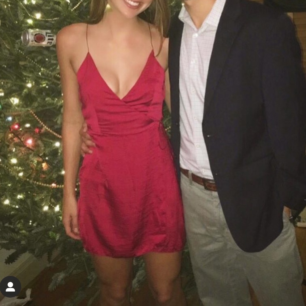 Red Satin Wrap Mini Dress